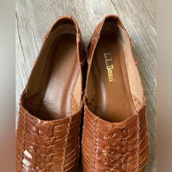 VTG LL Bean Huaraches Woven Slip On Sandal Mary Jane Shoes Leather Brown 6 6.5 - Picture 14 of 15